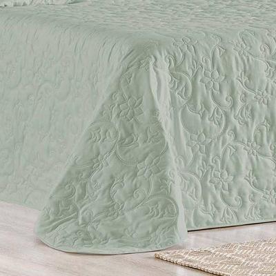 Cobre Leito Queen Bouti Mavie Floral 180 Fios 3 Peças - Verde Malva
