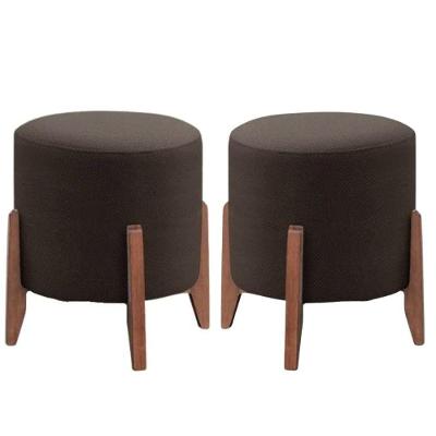 Kit 2 Puff Decorativo Para Sala Redondo Luxo Selena Suede Marrom