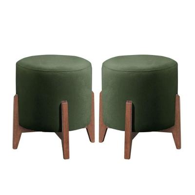 Kit 2 Puff Decorativo Para Sala Redondo Luxo Selena Suede Verde