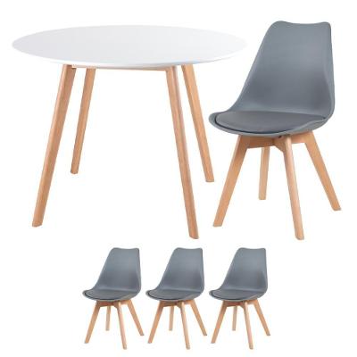 Mesa Redonda 100cm Branco + 3 Cadeiras Cinza Escuro