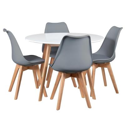 Mesa Redonda 100cm Branco + 4 Cadeiras Cinza Escuro