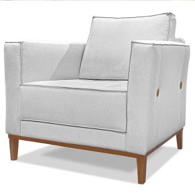 Poltrona Decorativa Balli 1 Lugar Pes Madeira Linho Grigio Ezz Grigio