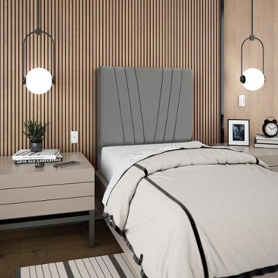 Cabeceira Solteiro 90cm Bell Suede Cinza Rm Cinza