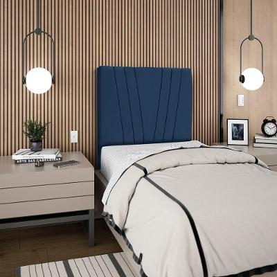 Cabeceira Solteiro 90cm Bell Suede Azul Rm Azul