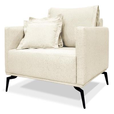 Poltrona Sala De Estar Liv 1 Lugar Pes Aço Linho Natural Ezz Natural