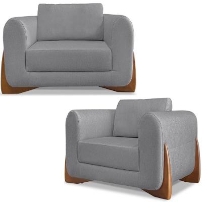 Kit 2 Poltronas Jolie 1 Lugar Pes Boomerang Linho Cinza Ezz Cinza