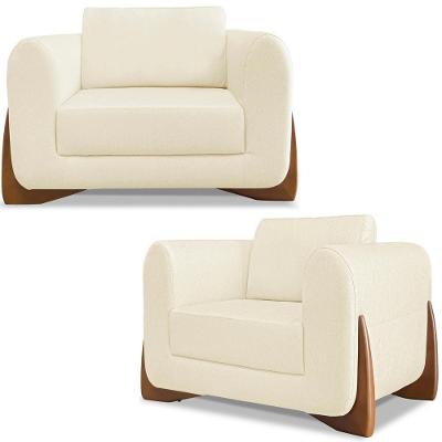 Kit 2 Poltronas Jolie 1 Lugar Pes Boomerang Linho Perola Ezz Perola