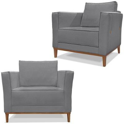 Kit 2 Poltronas Decorativas Balli Pes Madeira Linho Cinza Ezz Cinza
