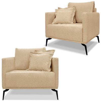 Kit 2 Poltronas Sala De Estar Liv Pes Aço Linho Dourado Ezz Dourado