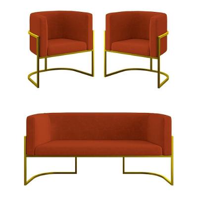 Kit 2 Poltronas Sofá 2 Lugares Para Recepção Balaqui Terracota