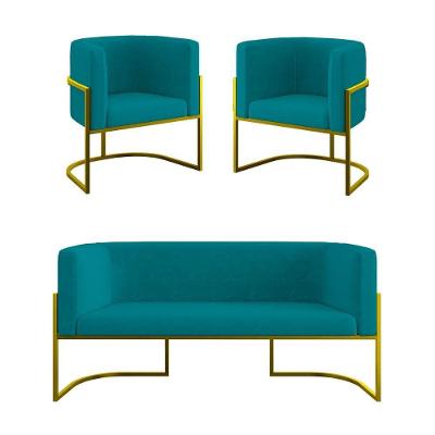 Kit 2 Poltronas Sofá 2 Lugares Para Recepção Balaqui Azul Turquesa
