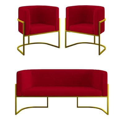 Kit 2 Poltronas Sofá 2 Lugares Para Recepção Balaqui Vermelho