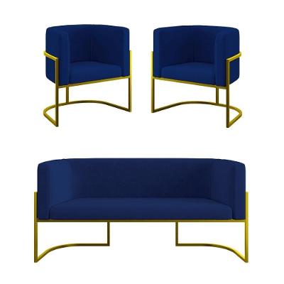 Kit 2 Poltronas Sofá 2 Lugares Para Recepção Balaqui Azul Marinho