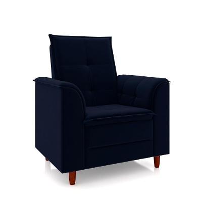 Poltrona Da Mamãe Sala De Estar Gracy Com Pés Palito Veludo Azul Marinho G85 - Gran Belo