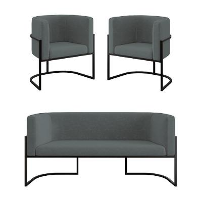 Kit 2 Poltronas Sofá 2 Lugares Para Recepção Balaqui Cinza