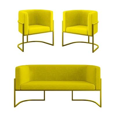 Kit 2 Poltronas Sofá 2 Lugares Para Recepção Balaqui Amarelo