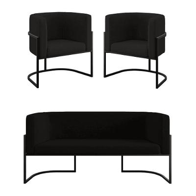 Kit 2 Poltronas Sofá 2 Lugares Para Recepção Balaqui Preto