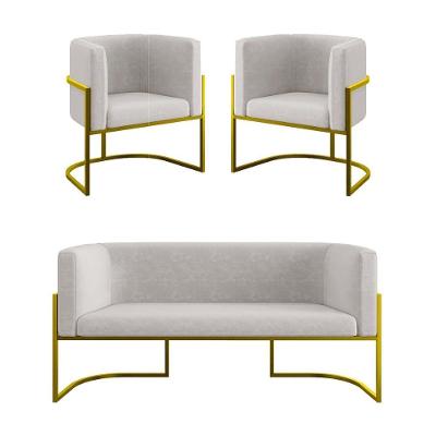 Kit 2 Poltronas + Sofá 2 Lugares Base De Metal Gold Balaqui Bege