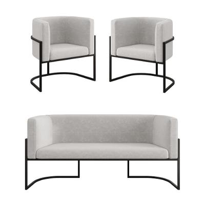 Kit 2 Poltronas + Sofá 2 Lugares Base De Metal Black Balaqui Bege