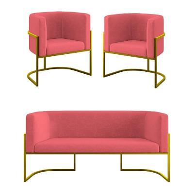 Kit 2 Poltronas + Sofá 2 Lugares Base De Metal Gold Balaqui rosa Rosa