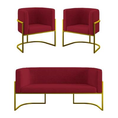 Kit 2 Poltronas + Sofá 2 Lugares Base De Metal Gold Balaqui Marsala