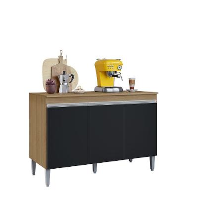 Gabinete Balcão Multiuso Manu 120cm 3 Portas S-tampo Amendoa - Pt - Ajl Móveis
