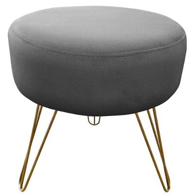 Puff Decorativos Sala Quarto Tunísia Veludo Cinza E Dourado