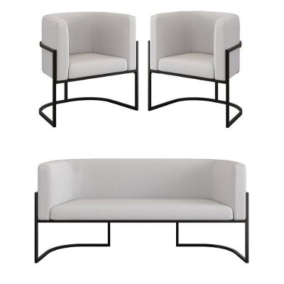 Kit Poltronas Sofá Lugares Base De Metal Black Veludo Bege