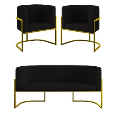 Kit 2 Poltronas Sofá 2 Lugares Para Recepção Gold Veludo Preto