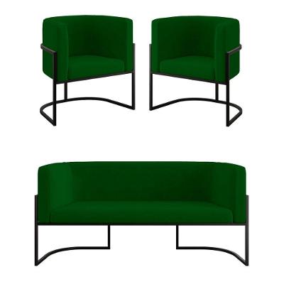 Kit 2 Poltronas Sofá 2 Lugares Para Recepção Balaqui Verde