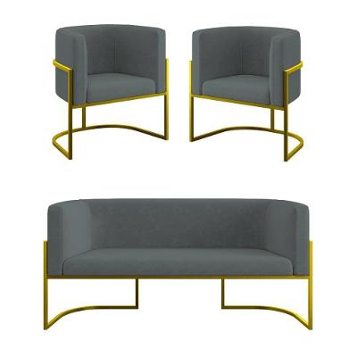 Kit 2 Poltronas Sofá 2 Lugares Para Recepção Balaqui Cinza