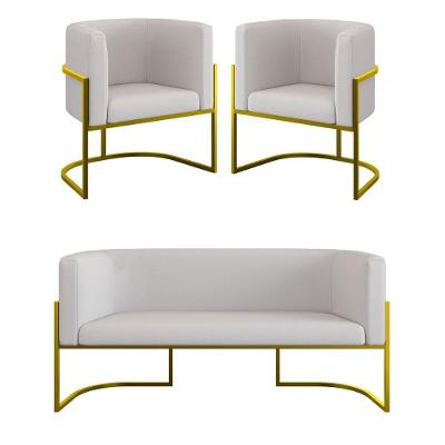 Kit 2 Poltronas Sofá 2 Lugares Para Recepção Gold Veludo Bege