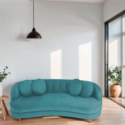 Sofá Curvo 2 Lugares Orgânico Sala Recepção Escritório Decorativo Luxo Panamá 160cm Suede Cor Azul Turquesa
