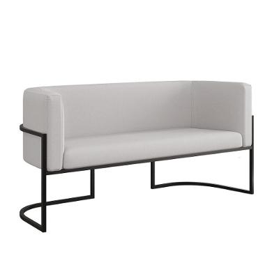 Sofá 2 Lugares Veludo Base Metal Preta Reforçada Recepção Bege
