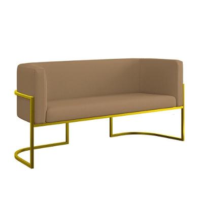 Sofá 2 Lugares Veludo Base Metal Dourada Reforçada Recepção Capuccino