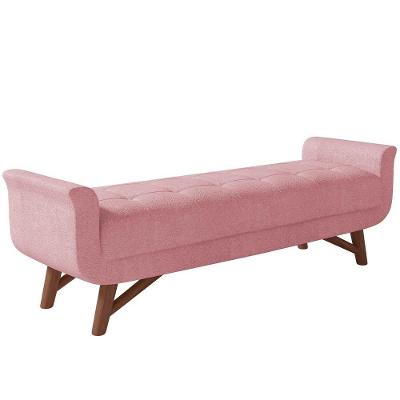 Puff Recamier Decorativo Com Pés Em Madeira 195 Cm Itália P05 Bouclê Rosê - Lyam Decor
