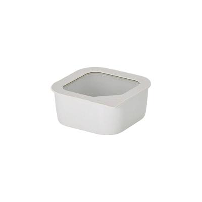 Pote Quadrado De Cerâmica - Tampa De Vidro - 650ml - Fika One - Cor Branco