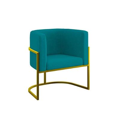 Cadeira Poltrona Decorativa Com Base Metal Gold Reforçada Azul Turquesa