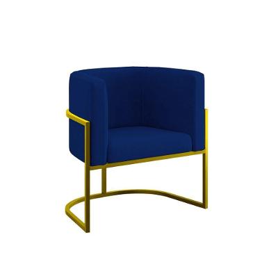 Cadeira Poltrona Decorativa Com Base Metal Gold Reforçada Azul Marinho