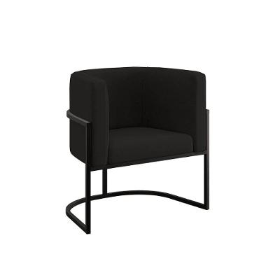 Cadeira Poltrona Decorativa Com Base Metal Black Reforçada Preto