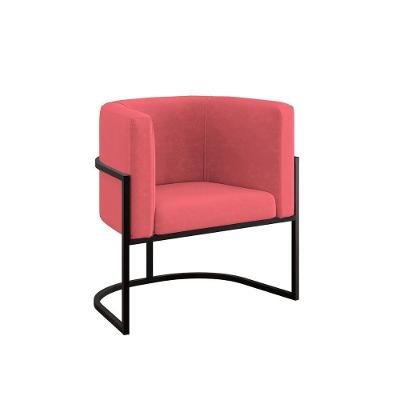Cadeira Poltrona Decorativa Com Base Metal Black Reforçada Rosa