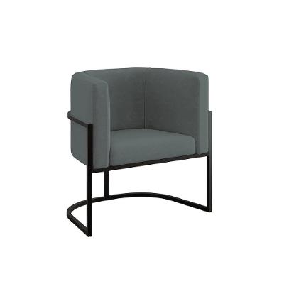 Cadeira Poltrona Decorativa Com Base Metal Black Reforçada Cinza