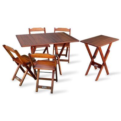 Conjunto De Mesa Dobrável 1,10x70 Com 4 Cadeiras Com Mesa Aparador Tarimatã - Imbuia - Cor: Marrom