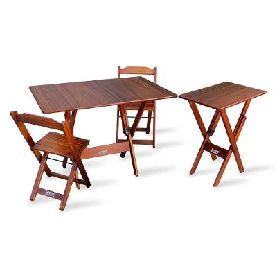 Conjunto De Mesa Dobrável 1,10x70 Com 2 Cadeiras Com Mesa Aparador Tarimatã - Imbuia - Cor: Marrom