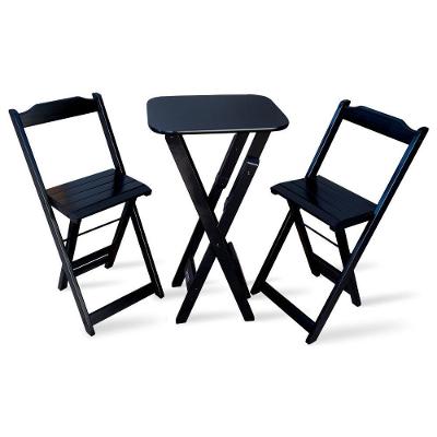 Conjunto De Mesa Bistro Dobravel Com 2 Banquetas - Preto - Cor: Preto