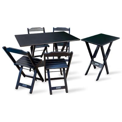 Conjunto De Mesa 1,10x70 E Mesa Aparador Dobrável Com 4 Cadeiras Tarimatã - Preto - Cor: Preto
