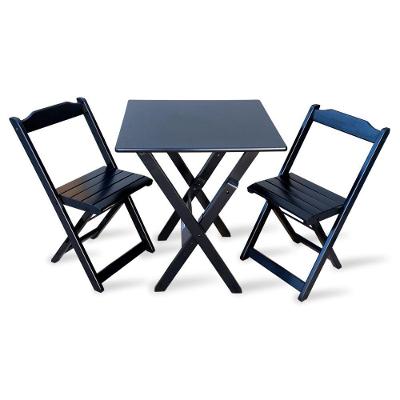 Conjunto De Mesa Dobrável 60x60 Com 2 Cadeiras Preto - Cor: Preto