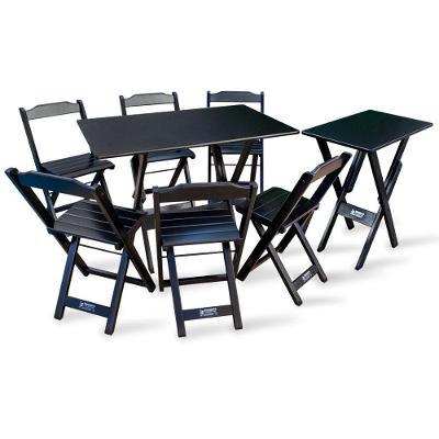 Conjunto De Mesa Dobrável 1,10x70 Com 6 Cadeiras Com Mesa Aparador Tarimatã - Preto - Cor: Preto