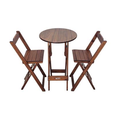 Conjunto Bistrô Mesa Dobrável De Madeira Redonda Com 2 Banquetas Imbuia - Cor: Marrom