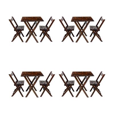 Kit 4 Conjuntos Mesa Dobrável Para Bar E Restaurante 60x60cm Com 2 Cadeiras Em Madeira Maciça - Imbu - Marrom